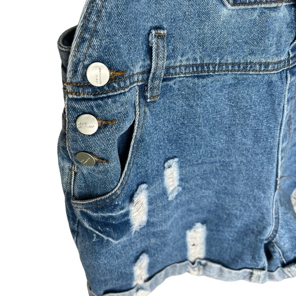 AvaCostume Blue Denim Distressed Bib Overalls Shorts - Picture 6 of 11